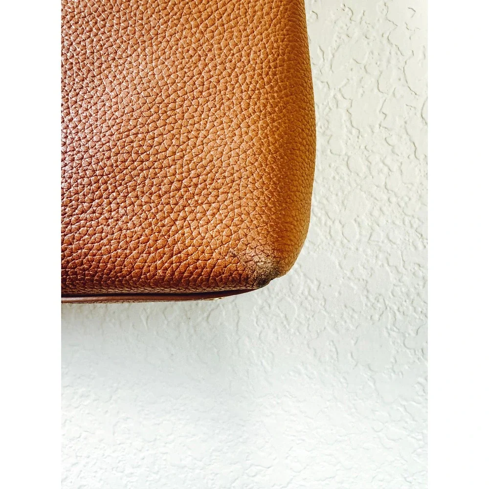 Tory Burch Amanda Large Tote Pebbled Leather Chain Shoulder Bag Camel Tan